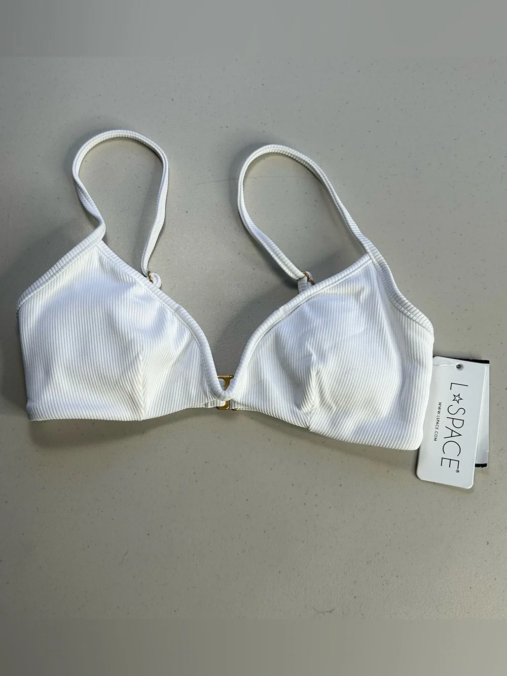 L*Space Ribbed Helena Bikini Top Women's Size XS White Removable Pads Swim